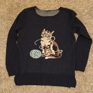 Navy Cat Print Sweater